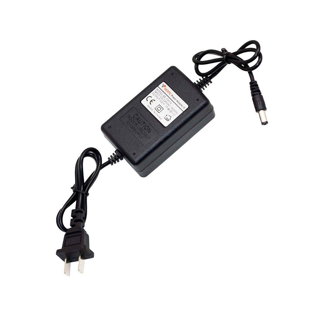 Fuente de poder 12V 1A negra con enchufe y conector para sistemas de seguridad electrónica