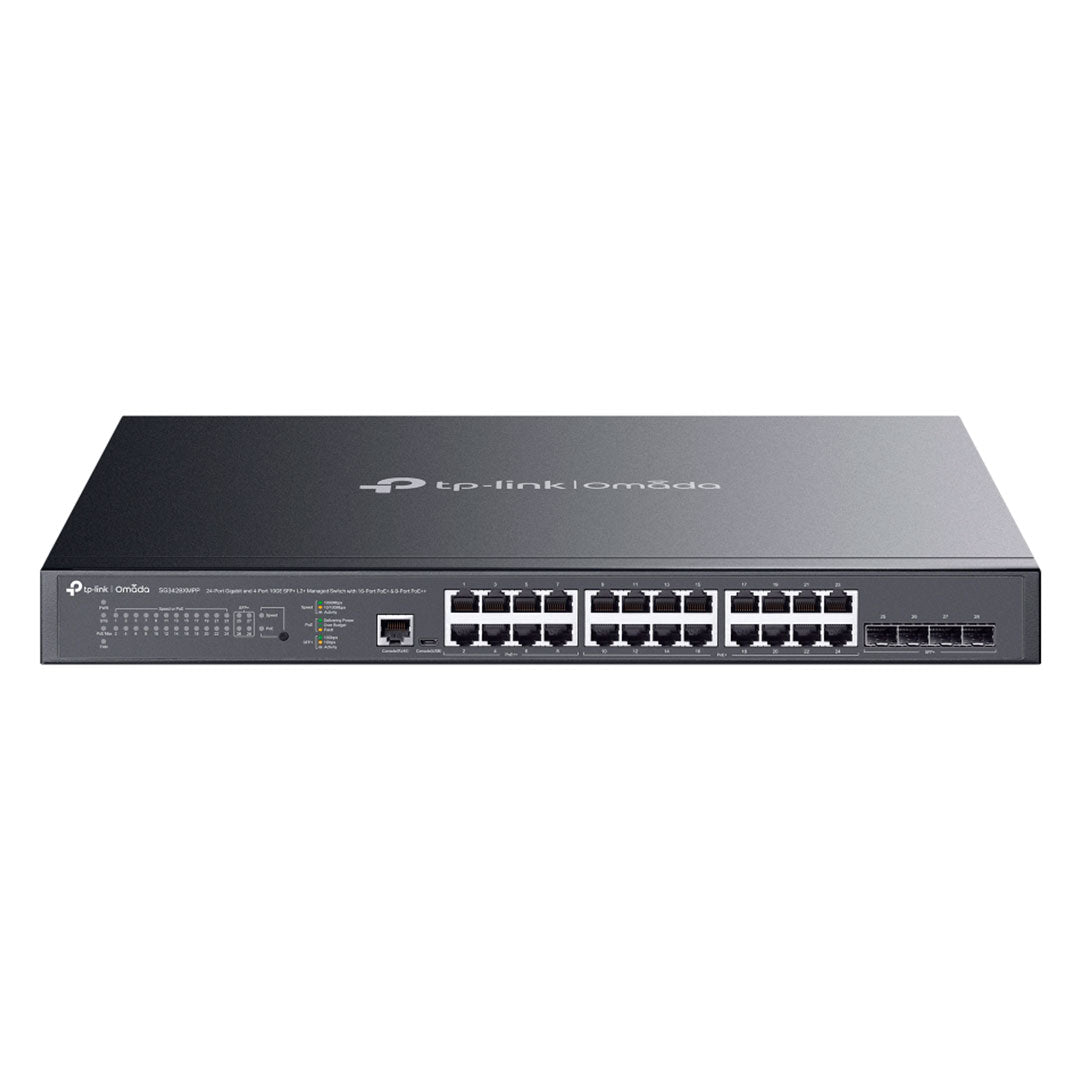 TP-LINK SG3428XMPP Switch Omada L2+ de 24 Puertos Gigabit y 4 SFP+ a 10G con 16 PoE+ y 8 PoE++