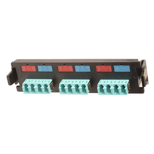 SIEMON RIC-F-LCQ12-01C, Panel fo con 6 acopladores aqua lc duplex mm-sm negro
