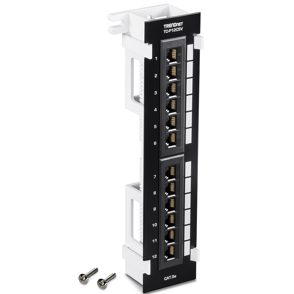 TRENDNET TC-P12C5V -  Patch Panel de montaje en pared sin blindaje Cat5e de 12 puertos con soporte 89D incluido