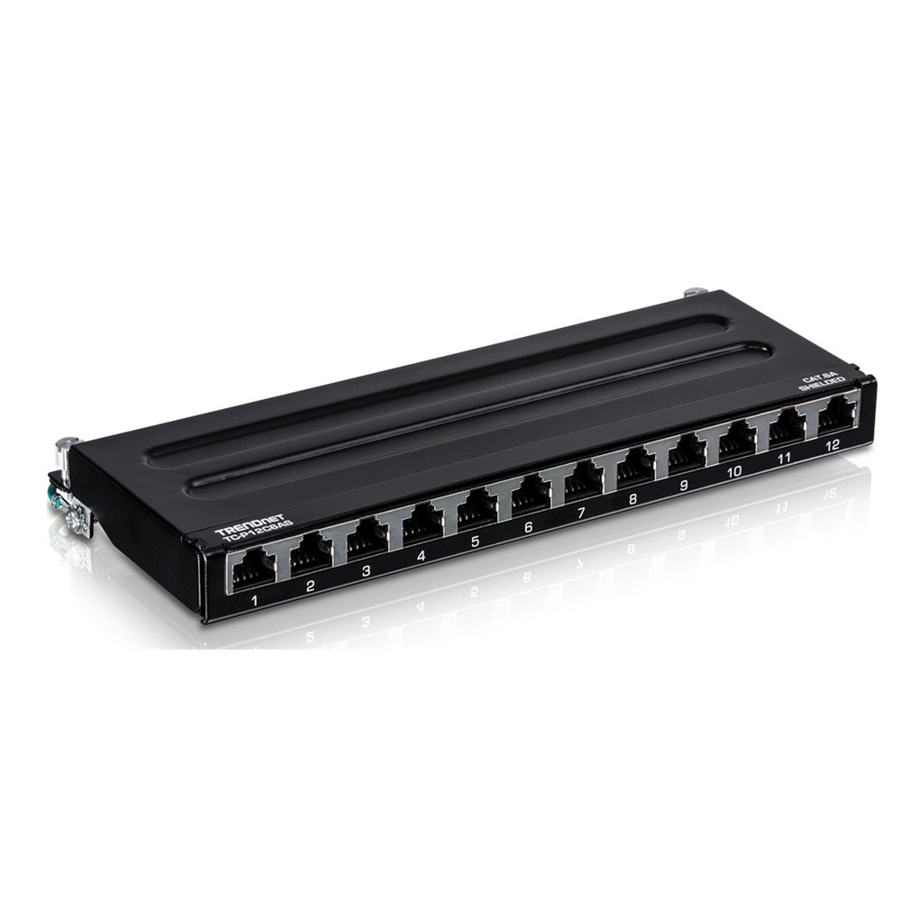TRENDNET TC-P12C6AS -  Panel de parcheo de montaje en pared blindado Cat6a de 12 puertos