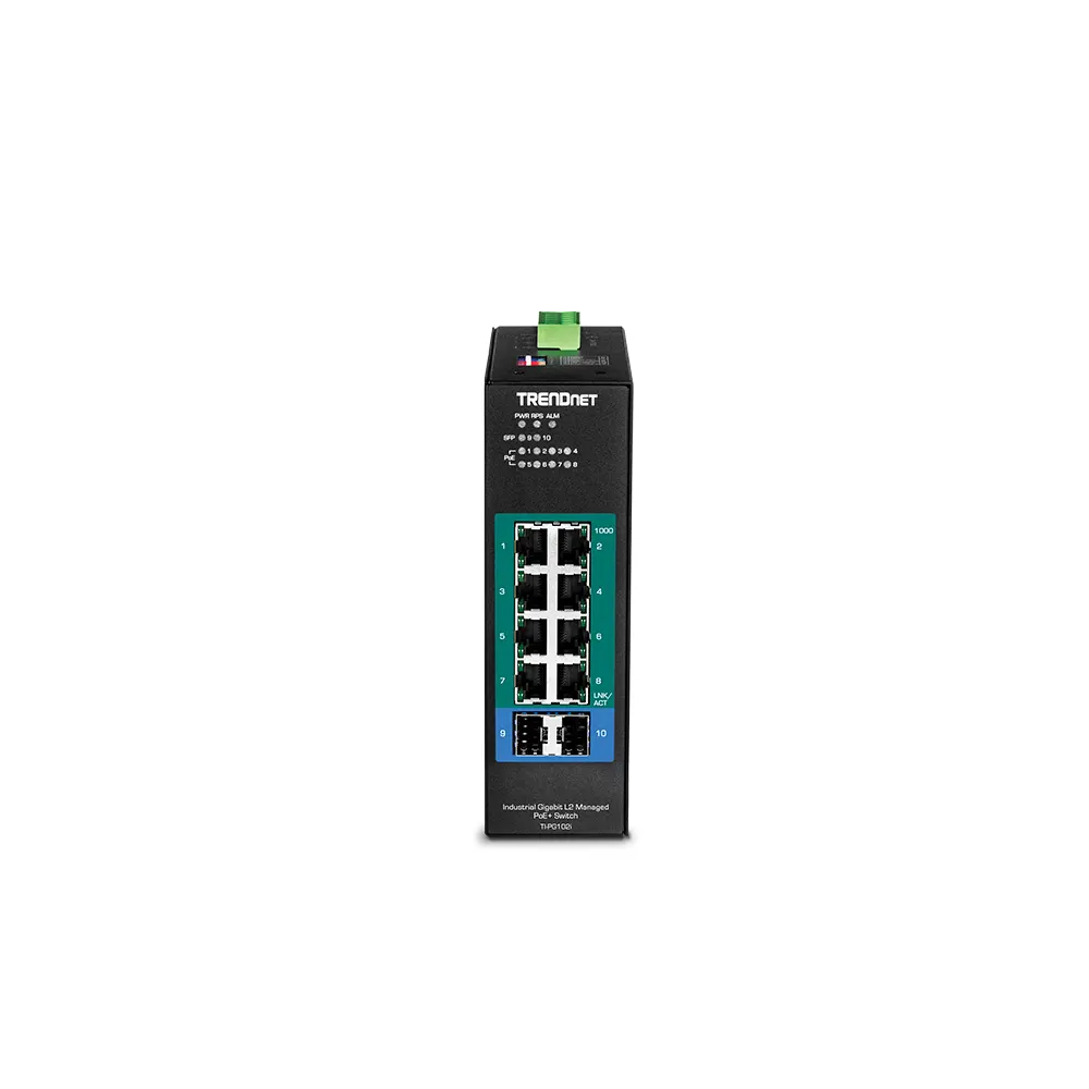 TRENDNET TI-PG102i Switch industrial Gigabit L2 PoE administrado de  puertos Gigabit PoE+ y 2 SFP