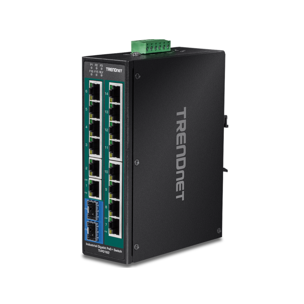 TRENDNET TI-PG162 -  Conmutador Gigabit PoE industrial endurecido de 16 puertos DIN-Rail