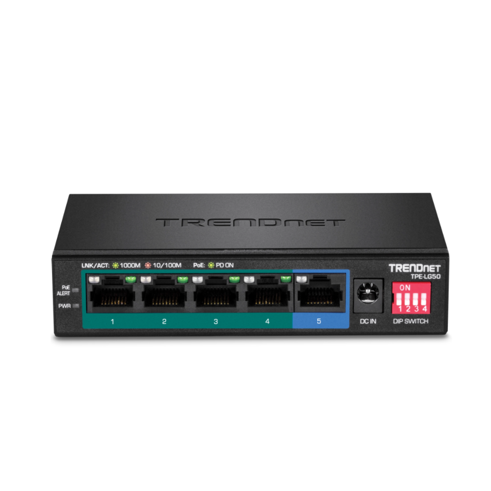 TRENDNET TPE-LG50 -  Conmutador PoE de largo alcance Gigabit de 5 puertos