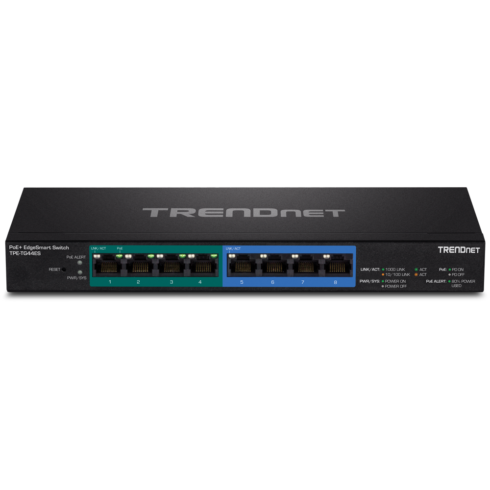 TRENDNET TPE-TG44ES - Switch Gigabit EdgeSmart PoE de 8 puertos 4 PoE 4 no PoE  60 W