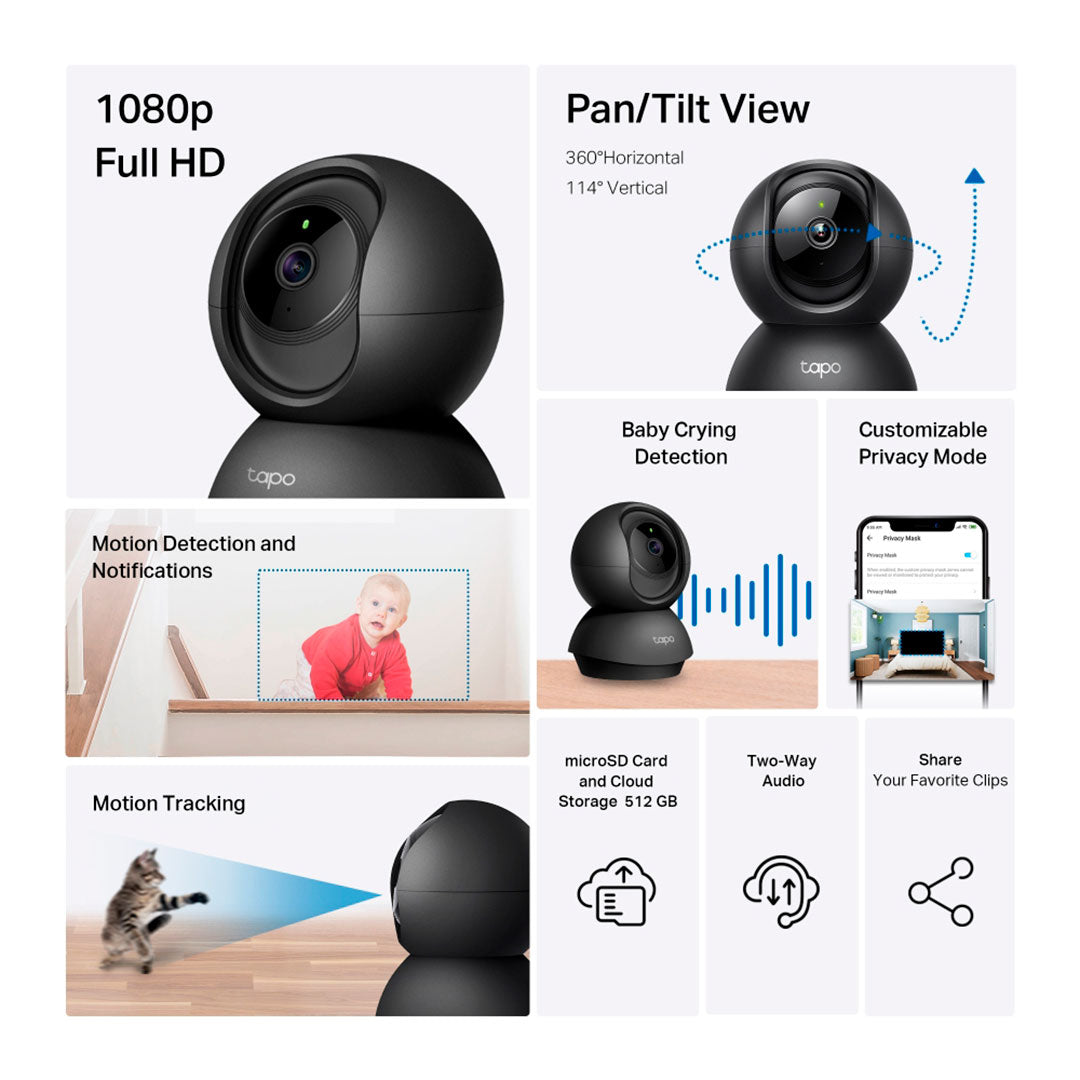 TP-LINK Tapo C201 Cámara de Seguridad, WIFI 2MP 360° PT