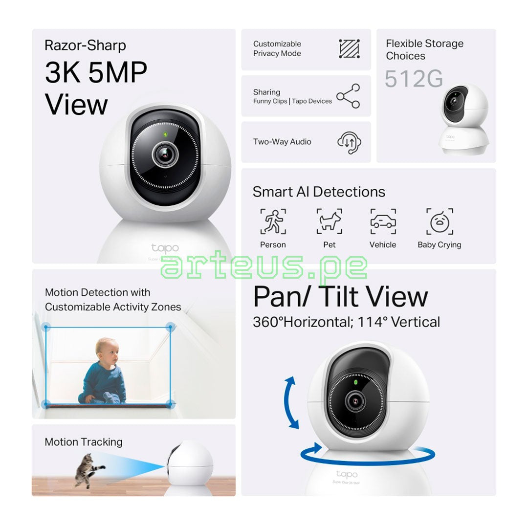 TP-LINK Tapo C230 Cámara de Seguridad WIFI 5MP 3K 360° PT