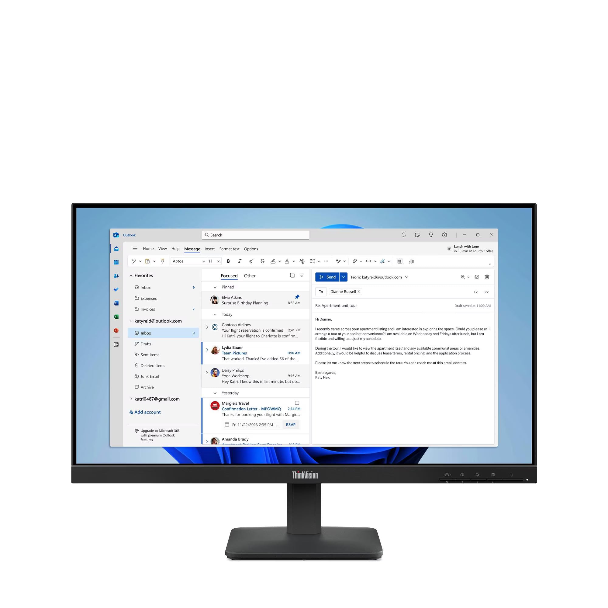 LENOVO ThinkVision S24-4e Monitor Plano 23.8" Resolución 1920x1080 WLED 64B5KAR1LA