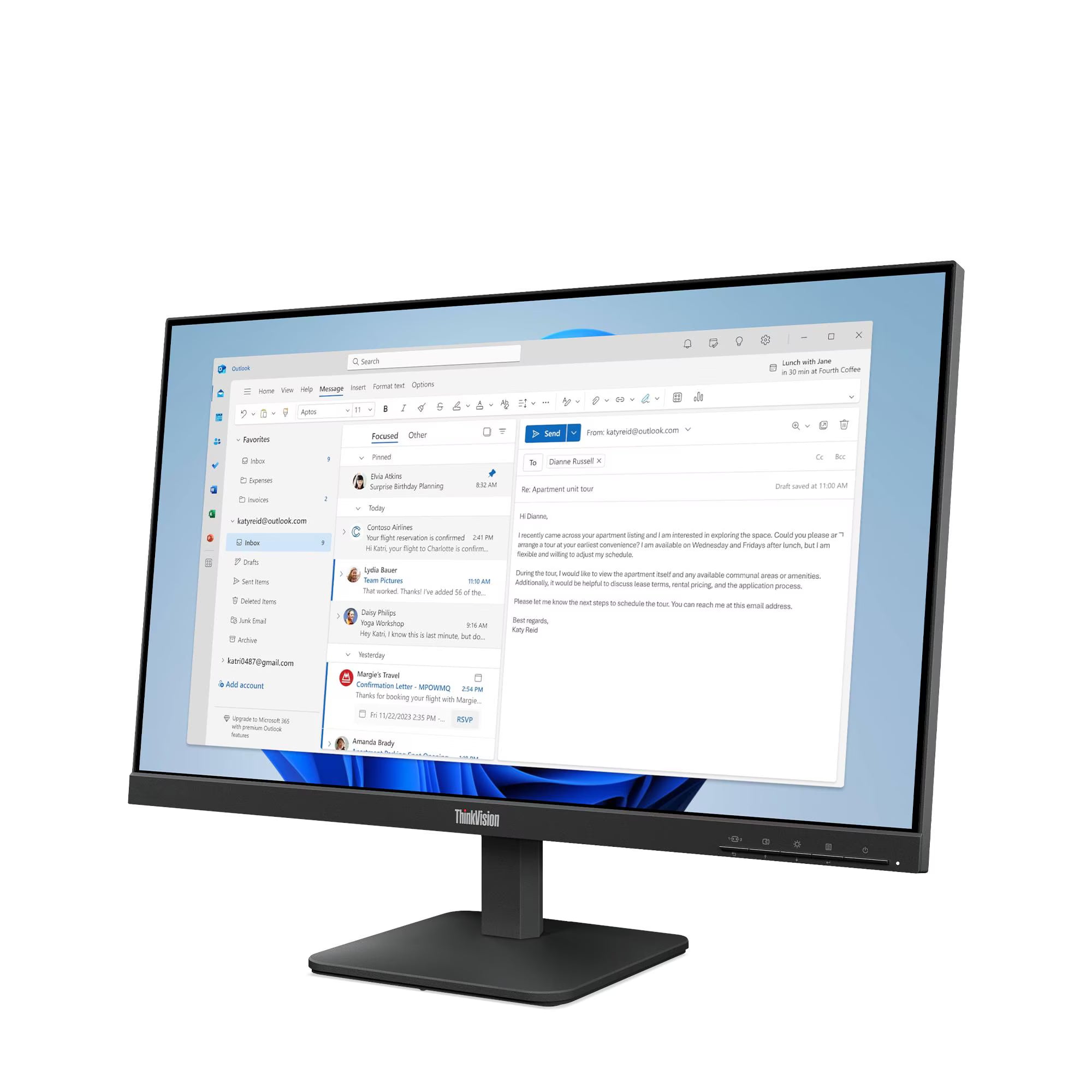LENOVO ThinkVision S24-4e Monitor Plano 23.8" Resolución 1920x1080 WLED 64B5KAR1LA