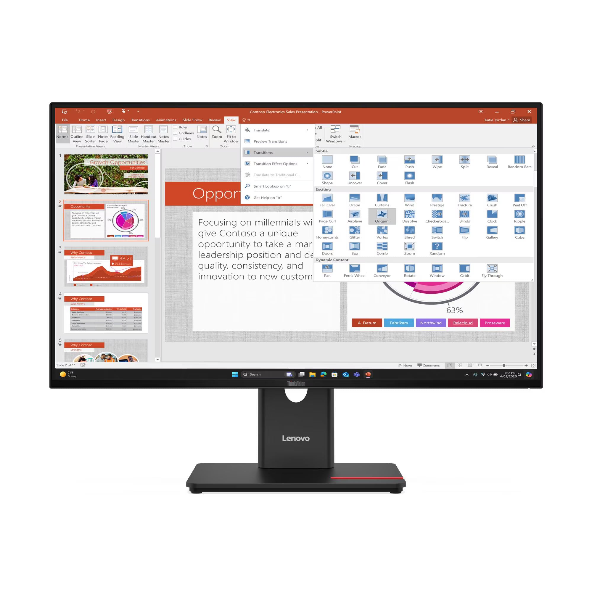LENOVO ThinkVision T27-40 Monitor Plano 27" FHD IPS 1920x1080 WLED 82 DPI 64A5MAR6LA