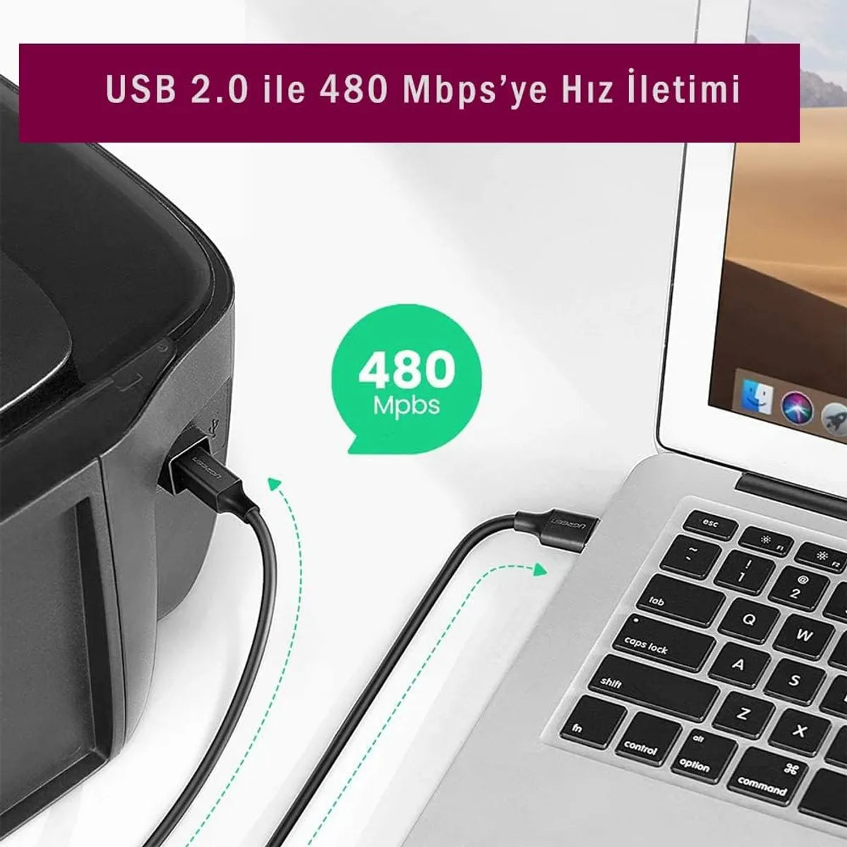 UGREEN US135 20846 Cable USB 2.0 Tipo B para Impresora 1m Negro