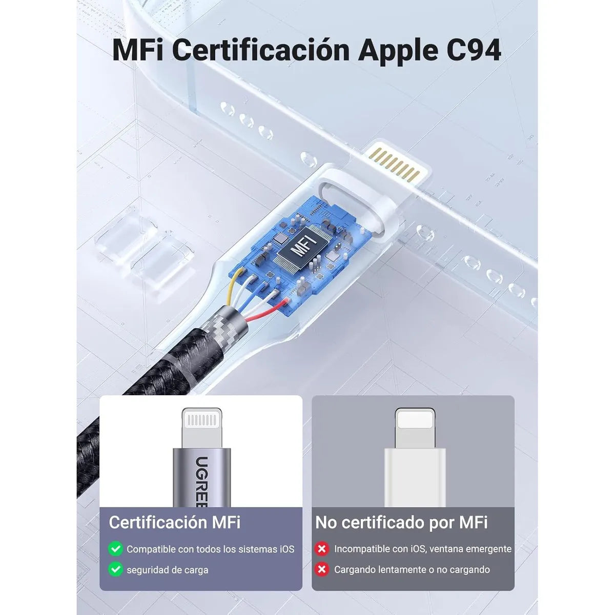 UGREEN US199 60156 Cable de Datos de Carga USB-A a Lightning Negro