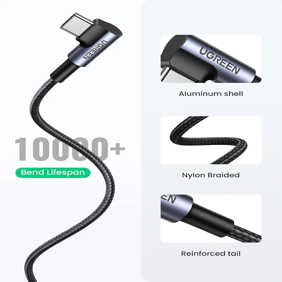 UGREEN US284 50941 Cable USB-C Ángulo 90° 18W Carga Rápida 3A 1m