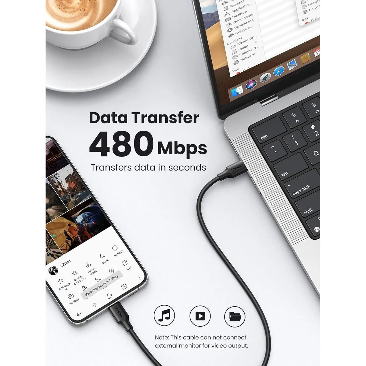 UGREEN US286 60788 Cable USB-C a USB-C 60W 3m