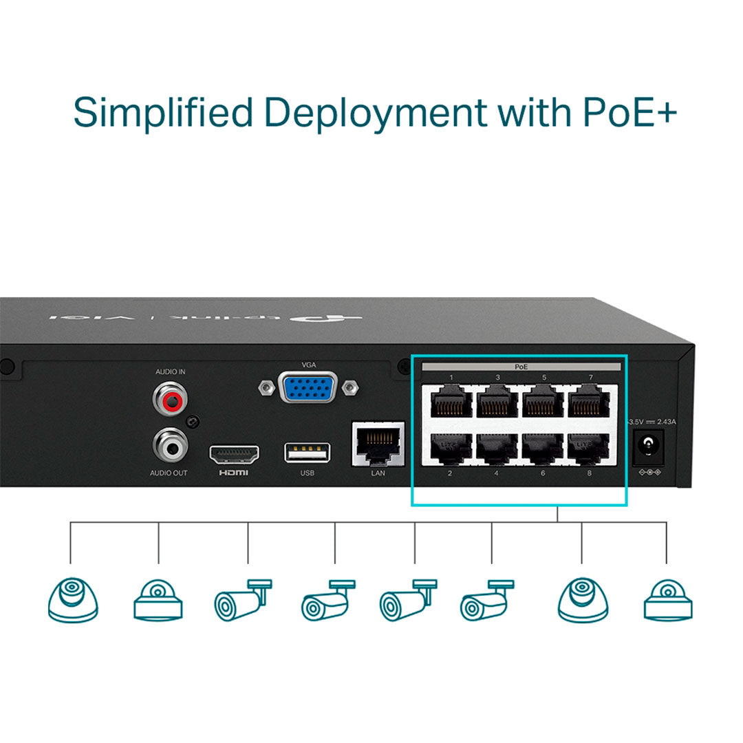 TP-LINK VIGI NVR1008H-8MP Grabador de Vídeo NVR 8 Canales 8MP PoE+ 113W