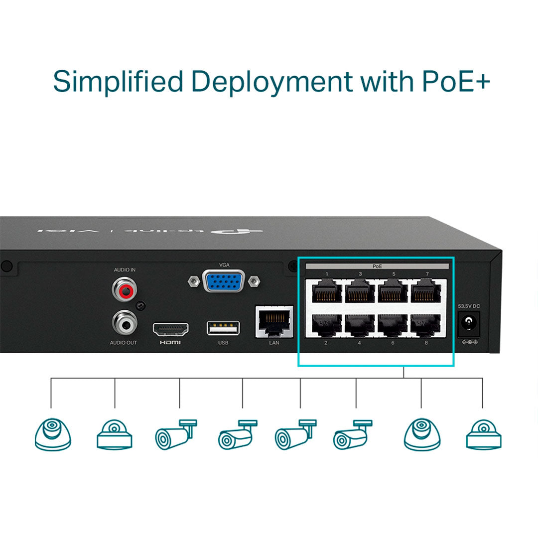 TP-LINK VIGI NVR1008H-8P Grabador de Vídeo NVR 8 Canales 8MP PoE+ 53W