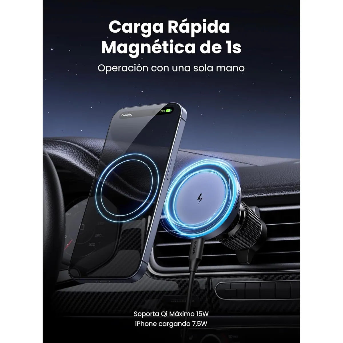 UGREEN W525 35029 Cargador Inalámbrico para Auto 7.5W