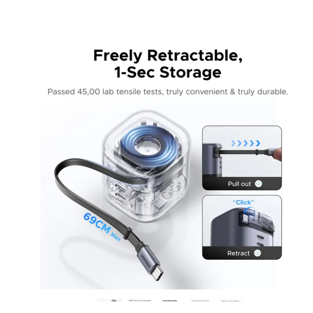 UGREEN X614 65821 Cargador USB-C GaN Retractil 45W