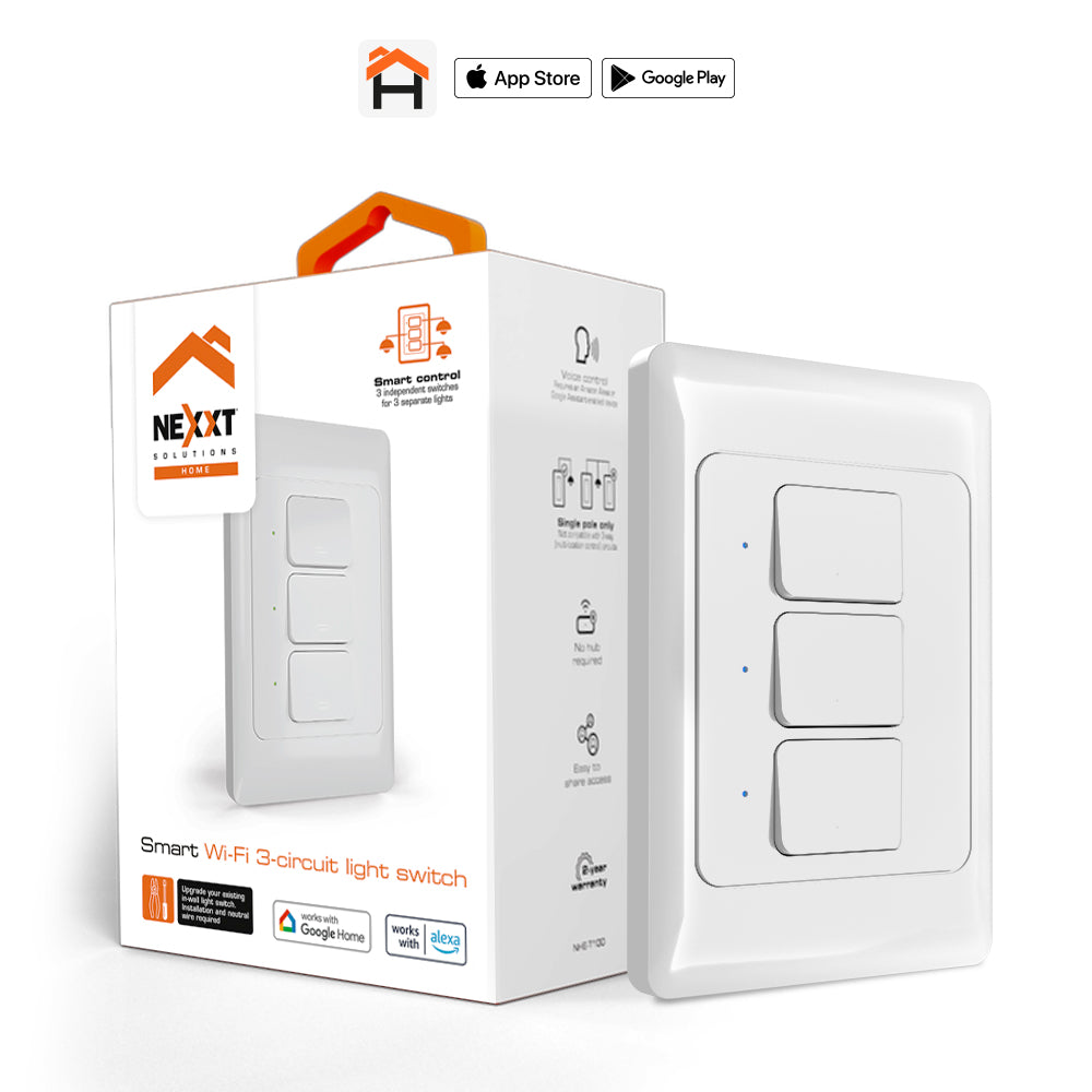 NEXXT SOLUTIONS NHE-T100 Interruptor WiFi Inteligente de 3 Circuitos