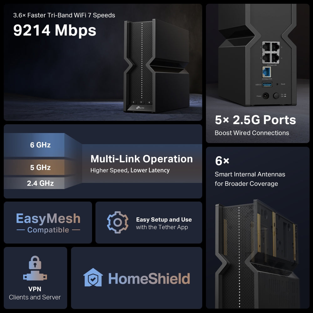 TP-LINK ARCHER BE550 Router WiFi7 BE9300 Triple Banda