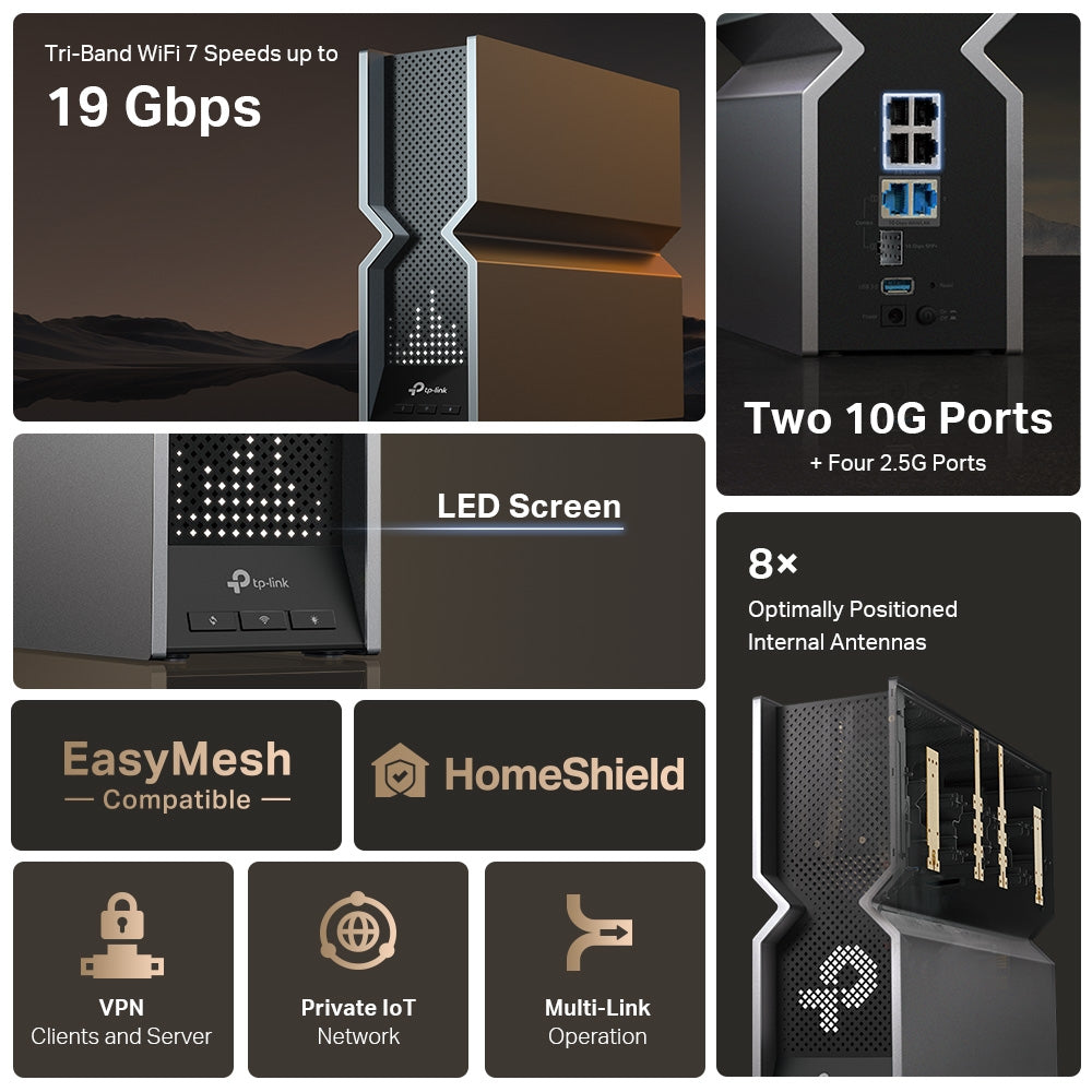 TP-LINK ARCHER BE800 Router WiFi7 BE19000 Triple Banda