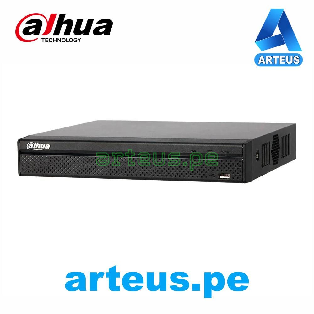 Grabador NVR Dahua de 16 canales para cámaras IP, negro, con logotipos y puerto USB visible.