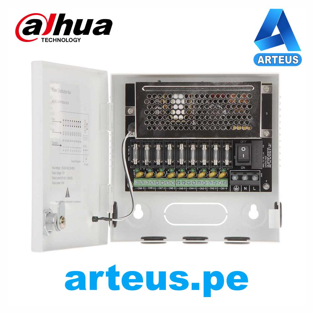 Fuente de alimentación Dahua de 9 canales 12V para cámaras de vigilancia, caja metálica abierta.