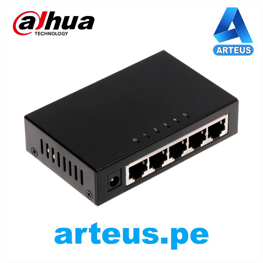 Switch Dahua de 5 puertos gigabit, carcasa metálica, conmutador de red no administrable.