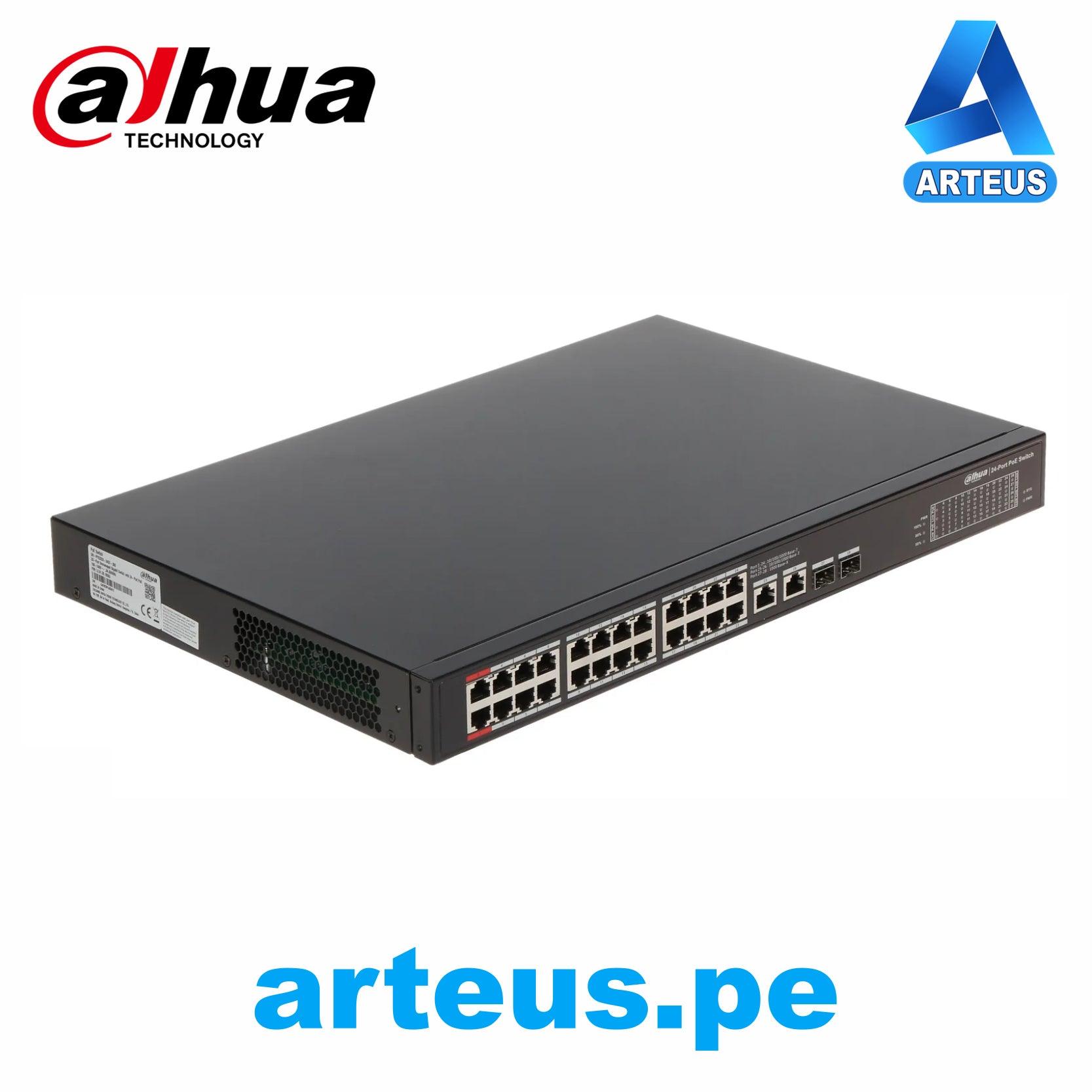 DAHUA DH-PFS3228-24GT-360 - Switch Conmutador de 24 puertos POE 360w Gigabit. 2 Puertos de Fibra Óptica. 10/100/1000. No administrable. Capa 2. 2 Puertos SFP. HI-POE - ARTEUS