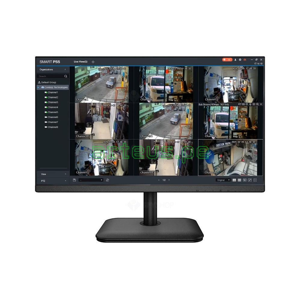 Monitor de 24 pulgadas mostrando vigilancia de cámaras de seguridad en tiempo real