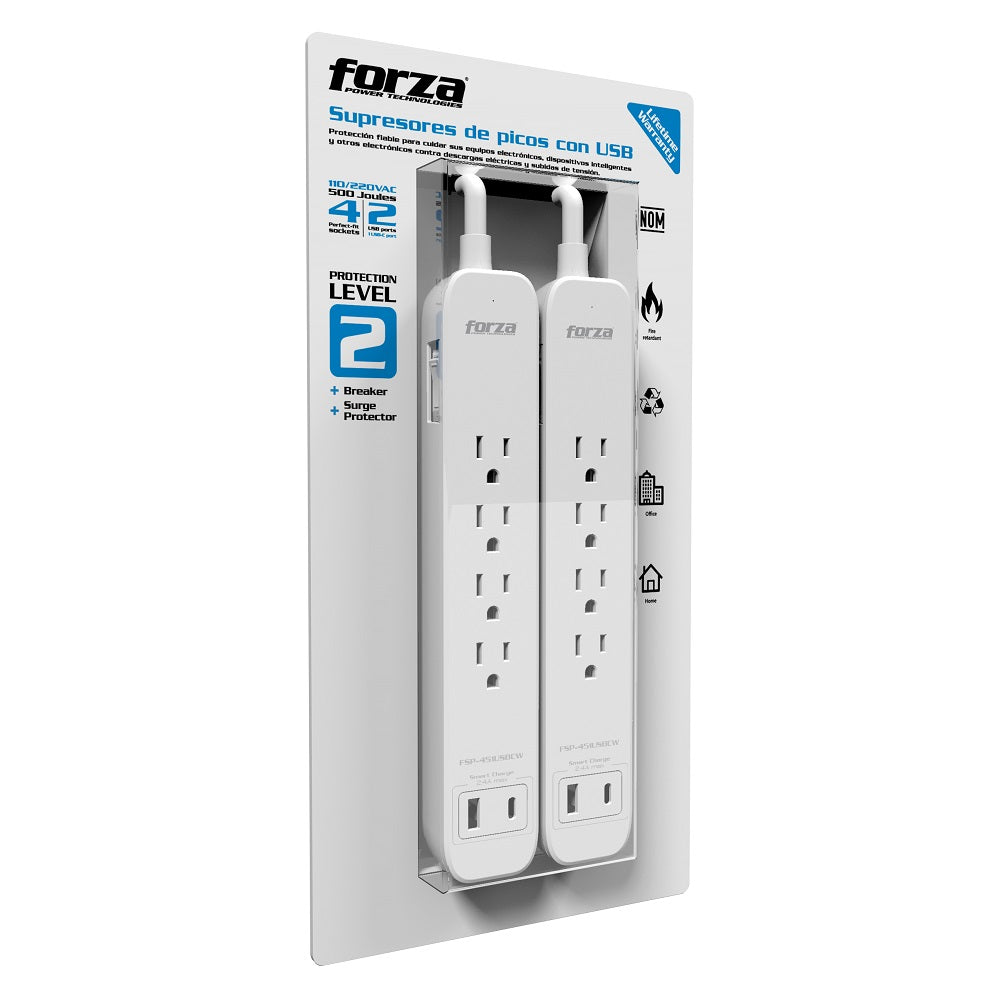 FORZA FSP-411USBCW Supresor de picos 1625W 1000J 4 tomas