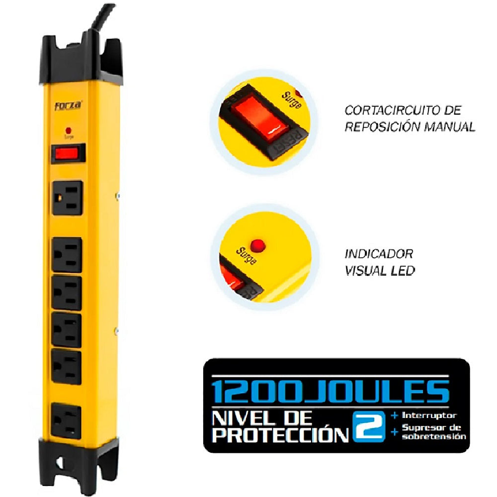 FORZA FSP-806 Supresor de Picos Metal 1200J 2200W 6 tomas