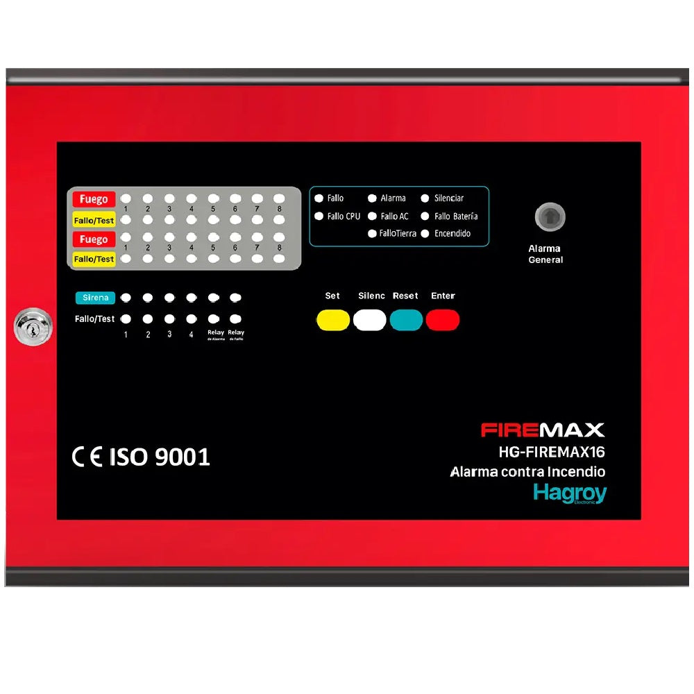 HAGROY FIREMAX16 Panel de Alarma Contra Incendio Convencional 16 Zonas 24V 2 Hilos