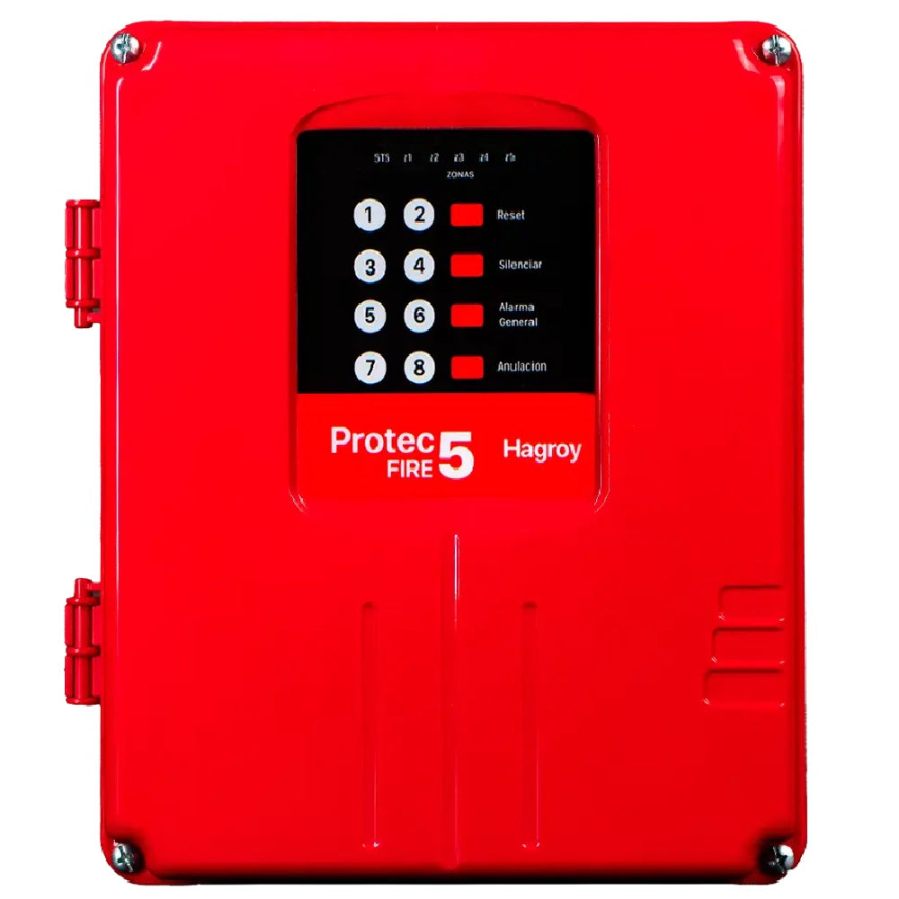 HAGROY HG-PTFIRE5 2.0 PROTEC FIRE 5 Panel de Alarma Contra Incendio Convencional 5 Zonas 12V 4 Hilos