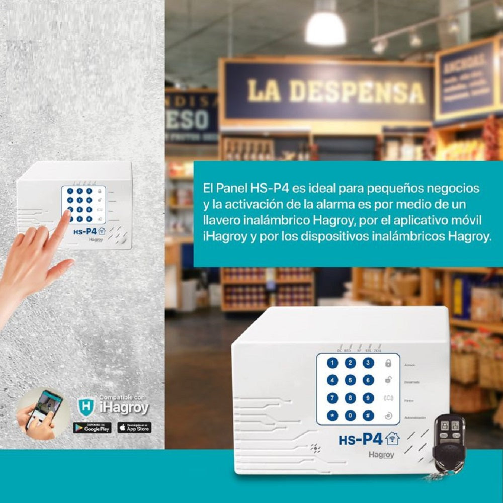 HAGROY KIT-HSP4-IN-SIRCAB Kit de Alarma Cableado: P4, Magnético, Pir y Batería APP iHagroy