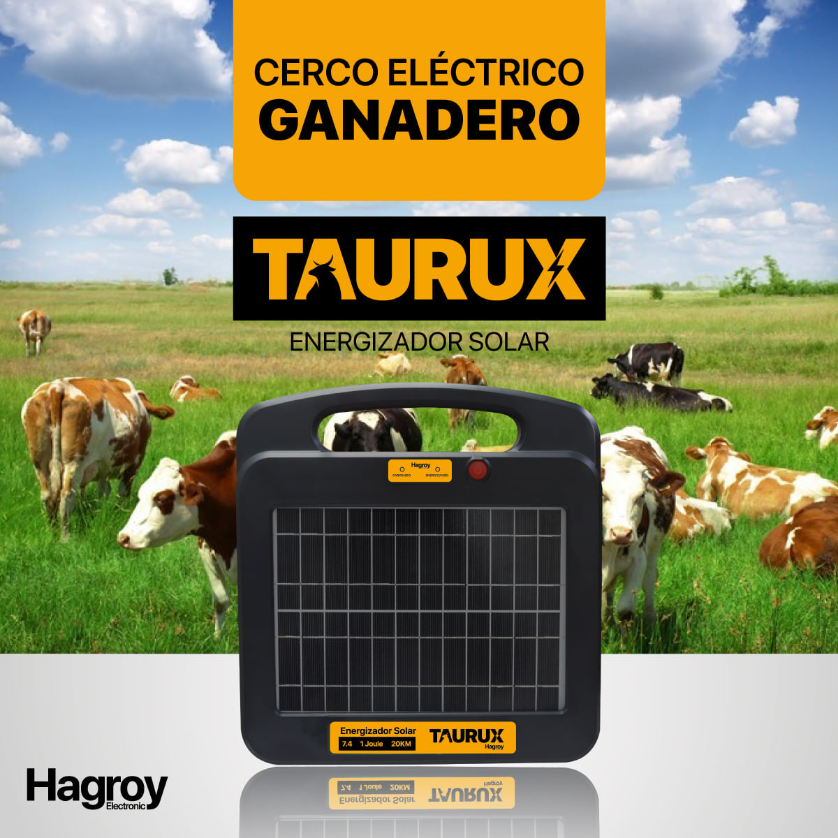 HAGROY HG-TAURUXSOLAR-20K Energizador Ganadero Solar 20Km 1Joules