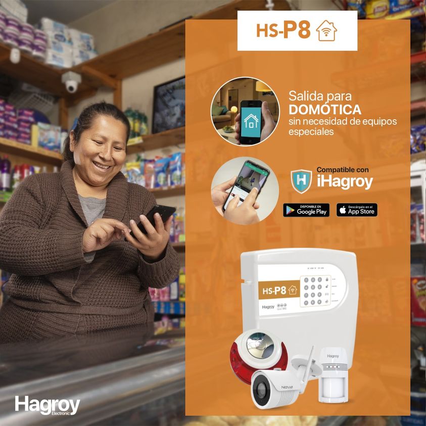 HAGROY KIT-HSP8-CAB Kit de Alarma: P8, Batería, Sirena, Pir y Magnético APP iHagroy