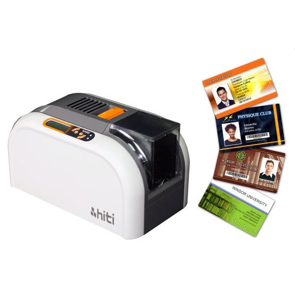 HITI CS-200E Impresora de tarjeta PVC pantalla LCD 300dpi 64Mb software profesional cardDesiree CS USB