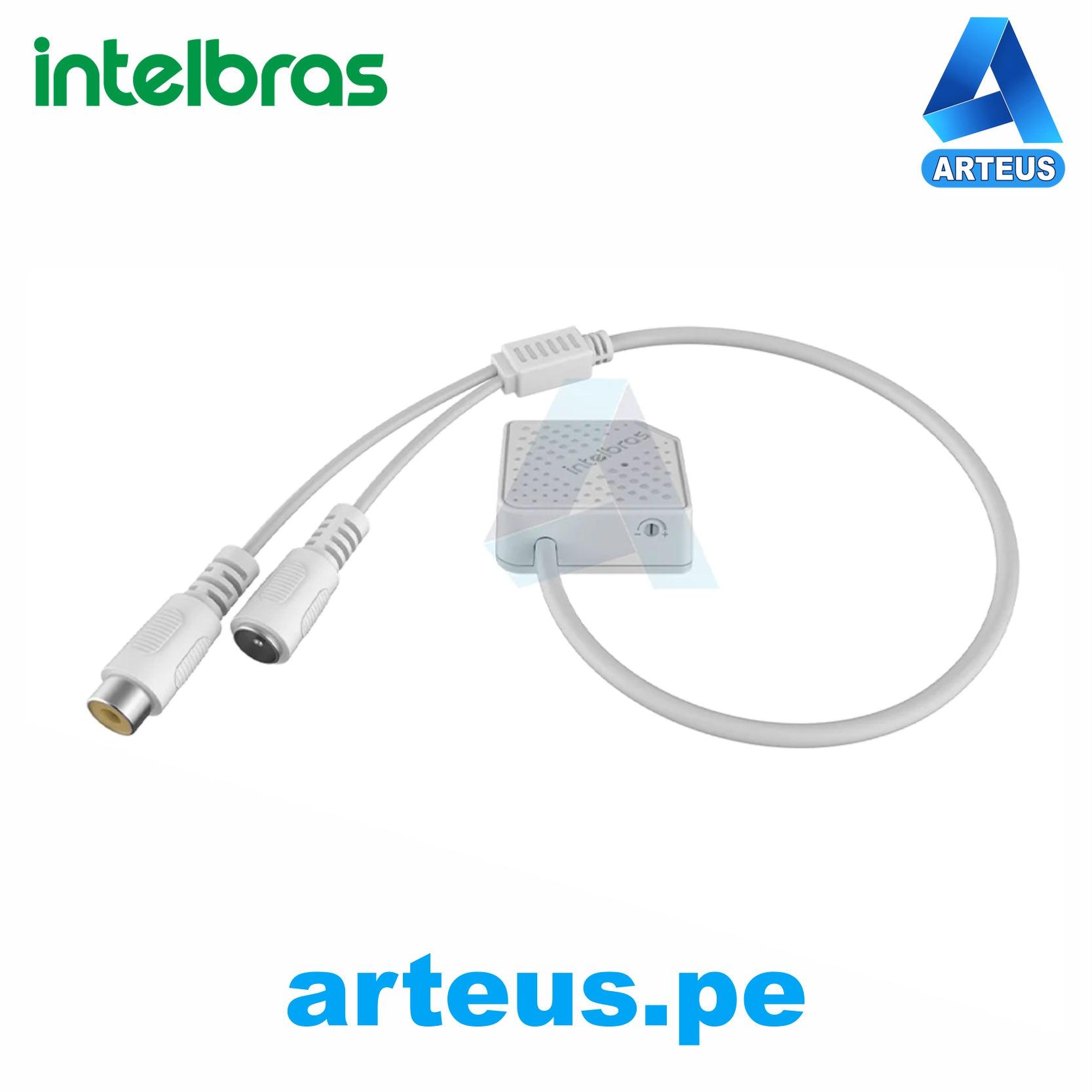 Micrófono de alta fidelidad color blanco con conectores para cámaras de seguridad