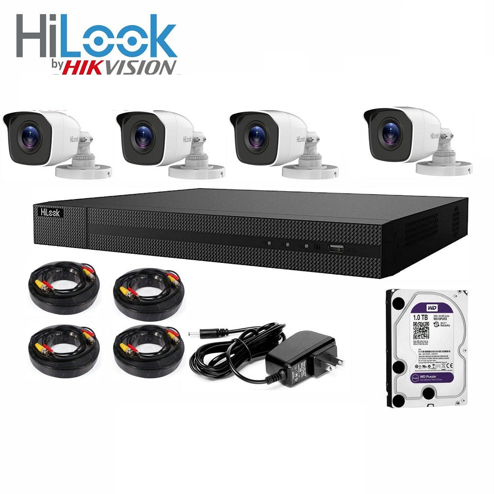 HILOOK HIKIT/204G/4XB120PC Kit Cámara de Seguridad 2MP: DVR+ Disco 1TB+4Cámaras+4Cables Prepararos+1Fuente