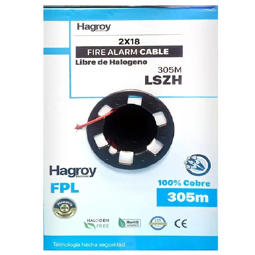 HAGROY LSZH2X18AWG-UL Cable Sólido para Incendio FPL LSZH 2x18 305m