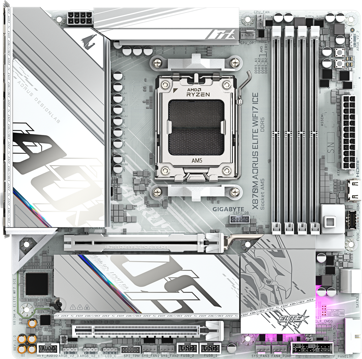 GIGABYTE X870M AORUS ELITE WIFI7 ICE Placa Madre AMD X870 AM5 mATX