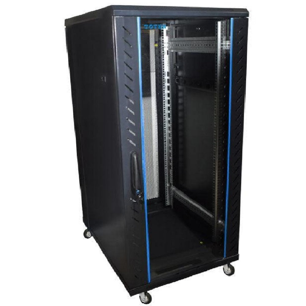 TOTEN G4.6827.7801, Gabinete de Piso 27RU Puerta delantera vidrio y posterior doble microperforada 1.40(Alt) x 0.60(Anc) x 0.80(P)