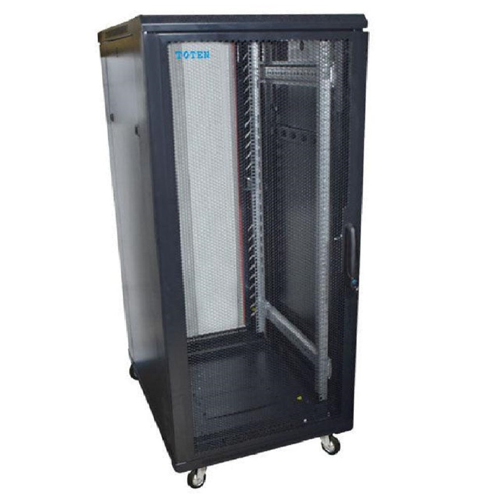 Gabinete de piso 27ru TOTEN G3.G3.6027.9601 con puertas delantera y posterior microperforadas con ruedas resistentes y topes ajustables. Medidas: Alto 1.40 x Ancho 0.60 x Prof. 1.00