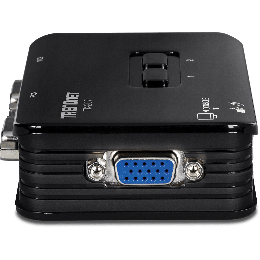 Switch KVM de 2 puertos TRENDnet con puerto VGA y botones de selección para redes y computo