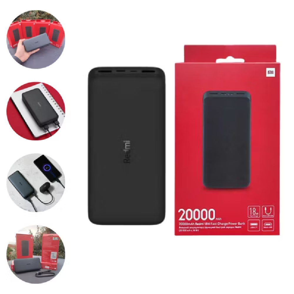 XIAOMI 26922 Cargador de Batería Portable REDMI POWER BANK 20000mAh 18w Carga Rápida Negro
