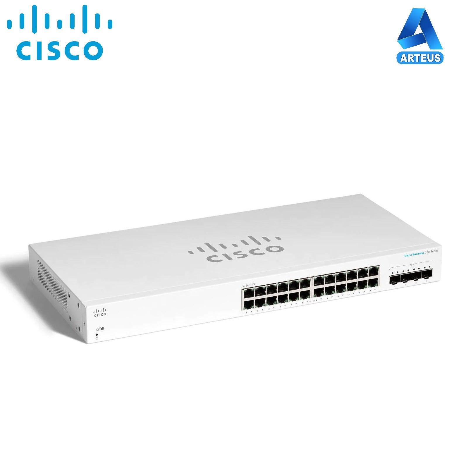 Switch Cisco CBS220-24T-4G de 24 puertos gigabit para redes empresariales, color blanco.