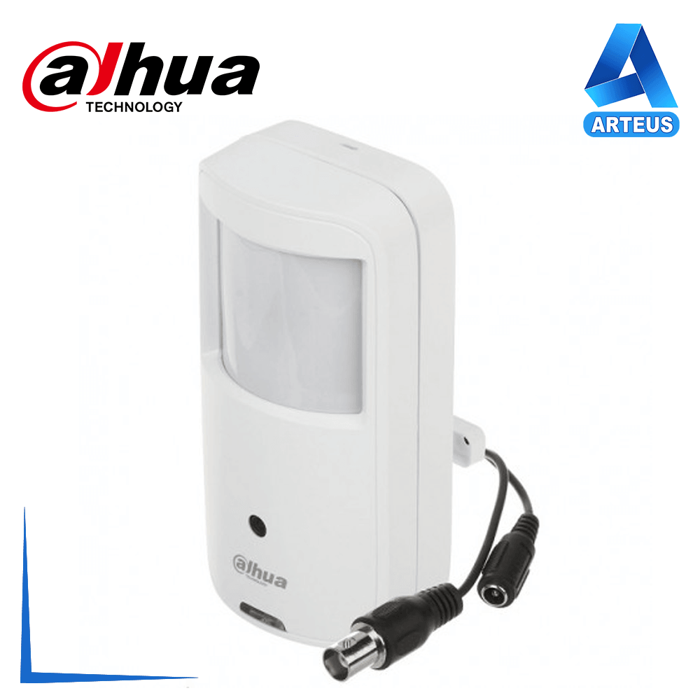 Cámara de vigilancia Dahua HDCVI MotionEye Full HD blanca con sensor PIR y cables visibles