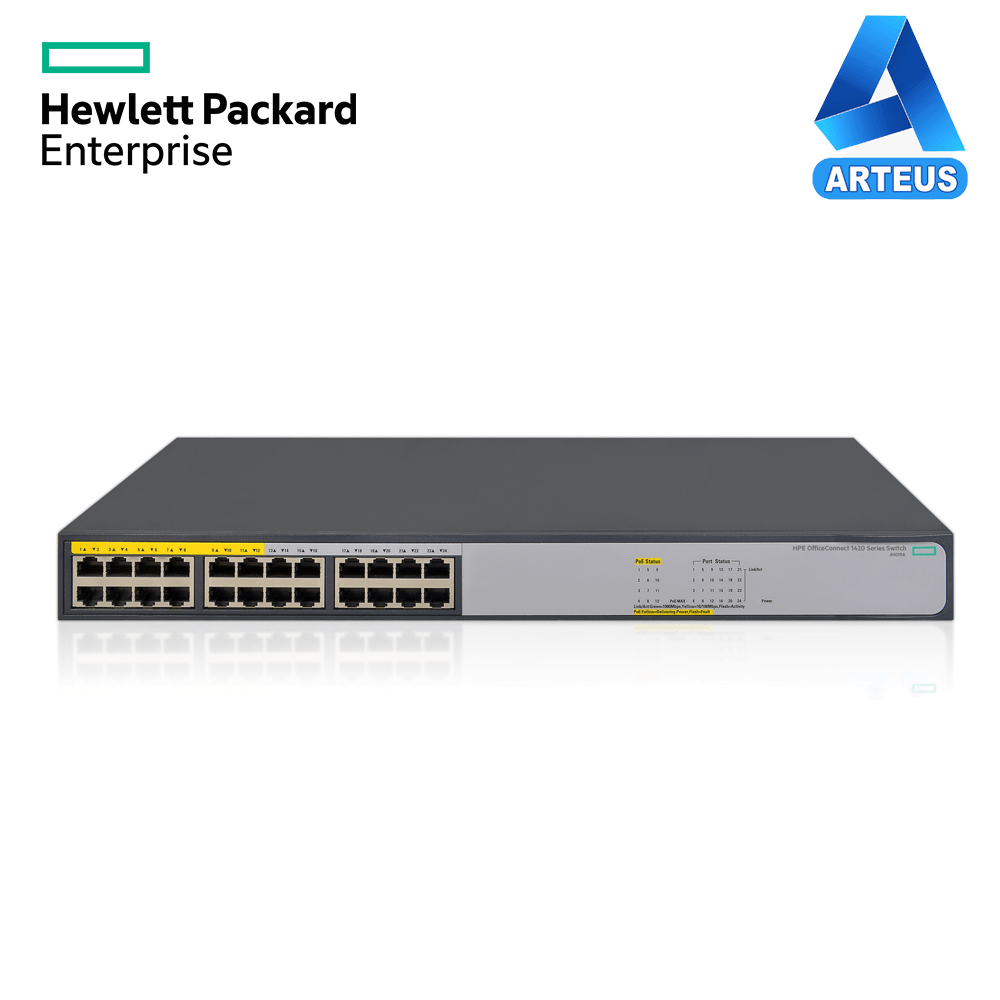 HPE ARUBA JH019A#ABA - Switch HP 1420-24G-PoE+ (124W), 24 puertos RJ-45 LAN GbE. - ARTEUS