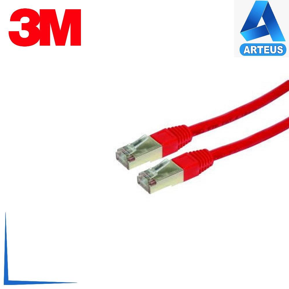Cable de red Cat 6A rojo, patch cord con conectores RJ45 de 2 metros, fondo blanco.